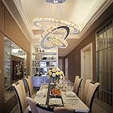 LED Moderne Kristall Kronleuchter 3 ringe LED Deckenleuchte Einstellbare Edelstahl Pendelleuchte für Schlafzimmer Wohnzimmer Esszimmer (warm)
