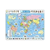 Larsen Puzzle K1 Politische Weltkarte, Alter 4–12, Lernspiel, 107 Teile, Länder, Hauptstädte & Kontinente entdecken, stabiles Rahmenpuzzle, Made in Norway