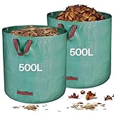Zanfqvo Gartenabfallsack Stabil 2 x 500L - Gartensack Laubsack mit Griffen - Grünschnittsäcke Faltbar robust aus Polypropylen-Gewebe 150GSM - Rasenschnitt für Gartenabfälle Grünschnitt Laubabfall
