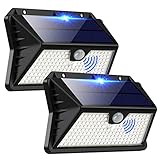 OUILA Solarlampen für Außen, 3 Modi LED Solar mit Bewegungsmelder, 185 LED Solarleuchten Lampe Outdoor IP65 Wasserdichte Wandleuchte für Garten, Hof, Stufen, Deck, Haustüren, Garage(2 Stück)