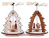 BRUBAKER 2er Set Weihnachtspyramide Tannenbaum - 2 Motive: Engel/Christi Geburt mit Maria, Josef und Jesuskind - Holz Tischpyramiden je 11,5 cm - handbemalte Figuren