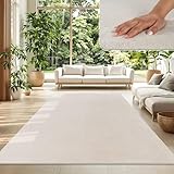 TT Home Wohnzimmer Teppich Kurzflor Anti-Rutsch Rückseite Unifarben Modern Waschbar, Farbe: Creme, Größe:140x200 cm