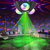 Party-DJ, 3 Köpfe, Discokugel-Muster, Projektion, Sprachsteuerung, RGB-Farbhintergrund, Stroboskoplichter, geeignet für Geburtstag, Tanz, Bar, Weihnachten, Bühne, Hochzeit, Club, Dekoration