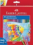 FABER-CASTELL 114448 - Buntstifte Set Classic Colour, Aquarellstifte, 48-teilig, bruchsicher, inkl. Pinsel