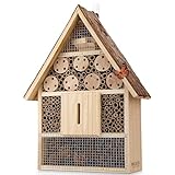 WILDLIFE FRIEND Großes Wildbienenhotel mit Rindendach - Wetterfestes Insektenhotel aus Naturholz zum Aufhängen - Nisthilfe und Bienen Hotel für Garten und Balkon