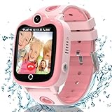 Ruopoem Smartwatch Kinder, 4G Kinder Smartwatch mit GPS mit SIM Videoanruf, GPS Uhr Kinder Anrufen Handy SOS Wasserdicht Voice Chat Spiel Schulmodus Kamera Wecker, Geschenke für Mädchen Jungen