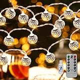 LED Lichterkette Innen - USB Lichterkette Außen Strom, 40er Marokkanische Silber Kugeln mit Fernbedienung für Zimmer Balkon Hochzeitsfeier Geburtstag Weihnachten Weihnachtsbaum Deko 6 Meter Warmweiß