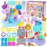TNOMSNO Knete Zubehör Kitchen Creations, 59 Stück Knete Zubehör mit 12 Dosen Knetmasse, DIY 3 in 1 Knete Set mit Knete Eismaschine Hamburgermaschine