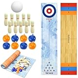 3-in-1 Tischspiel Set, Shuffleboard, Bowling und Curling, Tragbares Familienspiel für Zuhause und Büro (Große)