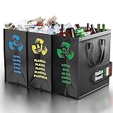 PTMS® Mülleimer 3 Fächer - Mülltrennsystem für Papier, Glas und Plastik - Umweltfreundliche Recycling Organizer Taschen aus sehr resistenten und wiederverwendbaren Materialien - Einfache Entleerung