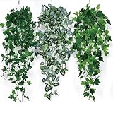 ZXJLWR 3 Stück Efeu Künstlich, 100cm Hängepflanze Künstlich, Künstliche Pflanzen Indoor, Natürliche Fake Plants, Greenery Dekor Kunstpflanzen Hängend Für Balkon Garten Wohnzimmer