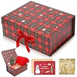 Weihnachten Geschenkbox Set, 29 * 22 * 10.8cm Geschenkkarton, Geschenkbox mit Schleife Grußkarte, Geschenkboxs mit Deckel Weihnachten, Rechteck Geschenkboxs für Weihnachtsgeschenke Verpackung