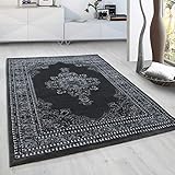 HomebyHome Vintage Orientalischer Teppich 120 x 170 cm - Kurzflor Grau für Wohnzimmer, Esszimmer, Flur und Schlafzimmer - Klassisch Mit Oeko-TEX