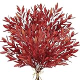 Briful 5er-Set Künstliche Herbstzweige – 37 cm Olivenstiele Kunstzweige Dekoblätter Weinrot für Herbstdeko, Tischdeko zu Erntedank, DIY-Blumengesteck