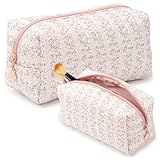 Make-up-Tasche mit Blumenmuster, Baumwolle, Kokette, ästhetische Make-up-Tasche, gesteppt, großes Fassungsvermögen, Reise-Kosmetiktasche, Kulturbeutel, Wasch-Organizer, Tasche für Damen und Mädchen,