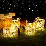 4 Stück Solarlampen für Außen，Vindany Solar Mason Jar Licht 30Leds Lichterkette im Einmachglas Solar Lampions Außen Wetterfest Gartendeko Solarleuchten für Weihnachten Hochzeit Wand Tisch Baum