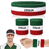 Jadive Italien Schweißband Set inkl. 1 Italia Sport Stirnband 2 Italienische Schweißbänder für Handgelenk Italien Flagge Haarband Absorbierende Kostüm Accessoires für Damen Herren