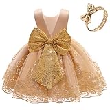 luoluoluo Kleider Taufkleid Mädchen Baby Blumenmädchenkleid Ärmellos Rückenfrei Blume Stickerei Prinzessin Tütü Kleider Hochzeit Geburtstag Partykleider mit Stirnband für Frühling