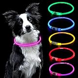 AUAUY LED Leuchthalsband Hund, USB Aufladbar Längenverstellbarer Haustier Sicherheit Kragen Zuschneidbares Wasserdicht Leuchthalsband für Hunde und Katzen, 3 Modus (Rosa)