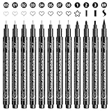 OFFCUP Fineliner Stifte Set, 12 Stück Schwarz Filzstiften, Pigment Liner Tuschestifte mit 12 Linienbreiten, Stifte für Künstler Stifte feiner Spitze zum Skizzieren, Illustrationen, Schreiben