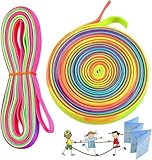 Bohrma 2 Stück Gummitwist Kinder für Hüpfspiele, Hüpfgummi 4m lang 1cm weit Gummi Twist, Indoor und Outdoor Spielzeug, Gartenspiele Kinder, Regenbogen Band - Geschenk für Mädchen/Junge