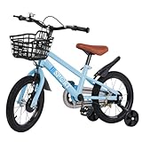homewell Kinderfahrrad 16 Zoll (40,6 cm) für Babys, Kinderfahrrad für 2 bis 8 Jahre, höhenverstellbares Fahrrad mit abnehmbaren Stützrädern und Korb (blau)