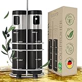 SESATO® | 𝑷𝒓𝒆𝒎𝒊𝒖𝒎: Ölsprüher im 2er Set | hygienisch verschließbar, plus UV-Schutz | Edelstahl Sprühkopf – BPA-frei | Öl Sprühflasche zum Kochen für die Küche in Matt-schwarz