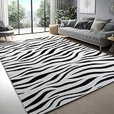 Teppich Kurzflor Waschbar Weich Teppich für Wohnzimmer Schlafzimmer Esszimmer - Teppiche Traditionelle Zebra-Textur Muster Weiß Schwarz - 60 x 110 cm
