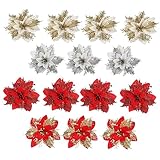 HOLIDYOYO 24 Stück Künstliche Weihnachtsblumen Aus Rattanimitat Festliche Weihnachtsbaumschmuck Für Eine Stilvolle Dekoration Ideal Für Christbaumkerzen Und Zuckerstangen Perfekt