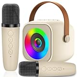 Karaoke Maschine Kinder mit 2 Mikrofon, Mini Karaoke Drahtlosen Mikrofon, Tragbares Bluetooth Lautsprecher mit LED-Lichtern, Geschenke Spielzeug für Mädchen und Jungen