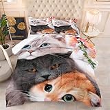Bettdecke 230X260 Graue Katze Druck 4 Jahreszeiten Bettdecken,Quilted Steppbettdecke 200Grm Mikrofaser Füllung Steppdecke Bettdecke Waschbar Antiallergisch Decke Mit 2 Kissenbezüge