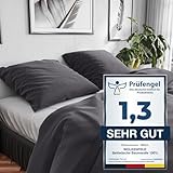 Wolkenfeld Bettwäsche 135x200 Baumwolle Grau - Atmungsaktiv - Renforcé Bettwäsche-Set mit 1x Bettbezug 135 x 200 + 1x Kissenbezug 80x80 - Anthrazit