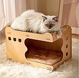 Mekidulu katzenhaus-katzenhöhle-Umweltfreundliches Holz, leicht zu zerlegen und zu reinigen, ausgestattet mit Katzenkratzbrett, Reiner Plüschunterlage -katzenhöhle XXL - Katzen Bett.