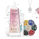 Allony Schmucksteinkleber, Rhinestone Glue, Schmuckkleber, 7 Farben Strasssteine für Textilien, Strasssteine Kleber, Schmuckkleber Extra Stark Transparent, Punktgenaues Aufkleben Schmucksteine-100ml