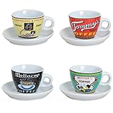 Espressotassen Set Bunt Aus Porzellan 4 Tassen Inkl Unterteller In Weiß Modern Retro Design