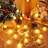 Dalugo Lichterkette Außen Batterie, 6M 40 LED Warmweiß Globe Outdoor Lichterkette mit 6h Timer, IP65 Wasserdicht Kugeln Lichterkette Batterie Aussen für Schlafzimmer,Balkon, Hochzeit,Weihnachten Deko