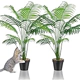 Duscdesp 2 Stück Kunstpflanzen Groß, Künstliche Pflanzen Wie Echt, Palme Künstlich Farn im Topf Zimmerpflanzen Kunstbaum Grünpflanzen Dekopflanzen für Büro Zuhause Drinnen Draußen Deko(2 Kleine Palme)