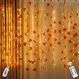 Lichtervorhang Herbst,3M LED Ahornblätter Lichterketten Vorhang Lichterkettenvorhang mit Timer und Fernbedienung,USB 8 Modi,IP42 Wasserdicht Lichtervorhang für Halloween Erntedankfest Herbst Deko (01)