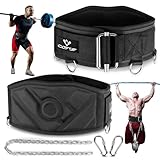 COFOF 2 IN 1 Dip Gürtel, Selbstverriegelnde Sicherheitsschnalle Gewichtsgürtel mit 103cm Lange Kette und 2 Karabiner, Klimmzug Gürtel für Bodybuilding, Krafttraining, Gewichtheben (Schwarz, M)