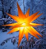 GURU SHOP 3D Außenstern Kaspar, Weihnachtsstern, Faltstern mit 18 Spitzen Incl. 7 m Kabel & LED Leuchtmittel - Ø 55 cm Trafo Gelb