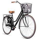 Bergsteiger Amsterdam 26 Zoll, 28 Zoll Damenfahrrad, ab 150 cm, Korb, Fahrrad-Licht, Damen-Citybike mit Rücktrittbremse, Hollandrad im Retro-Design