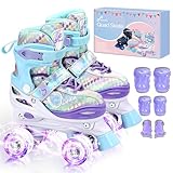Sportneer Rollschuhe Kinder Mädchen, EU 23-36 Rainbow Rollschuhe Kinder 4 Größen Verstellbar mit SchutzausrüStung, Roller Skates Kids für Anfänger Weihnachts und Geburtstags Geschenke