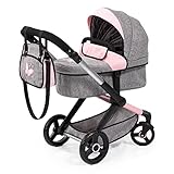 Bayer Design 17033AA Puppenwagen Xeo mit Tasche, höhenverstellbarer Griff, Schwenkschieber, wandelbar als Puppenjogger, bewegliche Vorderräder, integrierter Korb