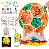 Fußball Nachtlicht Geschenke DIY 3D Fußball Lampe Malset mit Holzständer Malzubehör Fussball Kunstzubehör Bastelset für Kinder Jungen und Mädchen Geburtstag Weihnachten