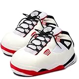 Knuffis Sneaker Hausschuhe Damen Herren lustige warme Plüsch Pantoffeln 36-45 (Weiß)