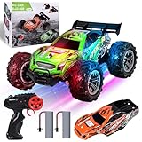 BuzzoXerex Ferngesteuertes Auto, 1:18 Monstertruck Ferngesteuert mit Austauschbaren Doppelschalen, 2.4GHz RC Auto mit Licht und 2 Batterien, 20km/h All Terrain Offroad Truck Spielzeug ab 3 4 6 8 Jahre