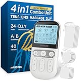 4 in 1 Heimwerken ens-Gerät EMS Massage Muskel & Nervenstimulationsgeräte, Zweikanal-TENS-Geräte-Therapiegerät zur Schmerzlinderung, von der FDA Impulsmassagegerät, mit 12 Elektrodenpads