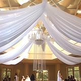 EBETA Hochzeit Voile Querbehang Freihanddeko für Hochzeitsbogen & Traubogen Chiffon Himmelbett Vorhang für Hochzeit Zeremonie Bühnendekoration (Weiß, 10 m x 0.73 m)