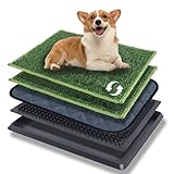 Gekufa Hundetoilette mit Tablett, 40×50 cm Hundeklo für Welpen Training, Kunstrasen Trainingsunterlage Indoor Outdoor, Welpentoilette mit 2 Hunde Gras Pad ist Wiederverwendbar und Einfach zu Reinigen