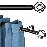 Schwerlast gardinenstange schwarz 365 cm Lang, 25 mm wandmontage schwarze matt gardinenstangen set mit gedrehten Käfigendstücken, Metall gardinenstange 3.6m für outdoor wetterfest